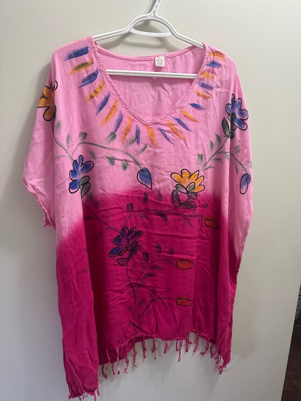 Free Fun Stylish Free Size Pink Floral Fringe Top ✨ Boho Rayon
